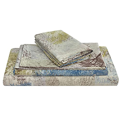 JSD Rustic Tree Pattern Print Sheet Set Cal King Deep Pocket - 4 Piece Soft Botanical Microfiber Sheets, OEKO-TEX Certified, Easy Care