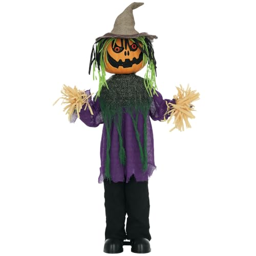 "HOMCOM 106cm 45"" Pumpkin Outdoor Halloween Decoration Sound Activated - Halloween Animatronic, Light Up Eyes, Music, Animated Prop, for Haunted House"