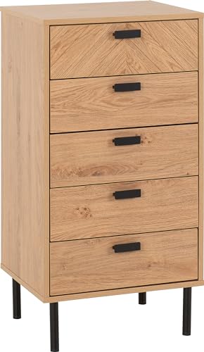 Seconique 5 Drawer Chest, Engineered Wood, Medium Oak Effect, W 485mm x D 400mm x H 935mm