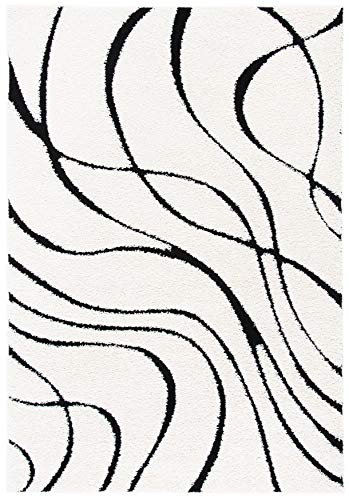 SAFAVIEH Shag Rug for Living Room, Dining Room, Bedroom - Florida Shag Collection, High Pile, in Cream and Black, 69 X 152 cm