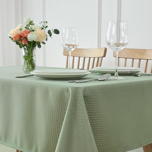 maxmill Square Tablecloth Water Resistance Antiwrinkle Spill Proof Weaved Texture Table Cloth, Decorative Fabric Table Cover for Banquet Parties Event Holiday Dinner, 70 x 70 Inch, Sage Green