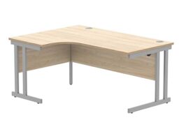 Office Hippo Essentials Left Corner Desks, Home Writing Computer Desk Office Desk For Work Place Or Home, Home Office Radial Desk With Cable Port Management, Silver Frame, Canadian Oak, 160 x 120cm