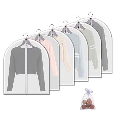 "Plastic Garment Bags Clothing Storage Bags Hanging for Closet Storage Cloth Bags with Zipper for Suit,Dress, Coat Travel Closet Clear Garment Bags Dust Garment Cover-24""X31""/6 Pack"