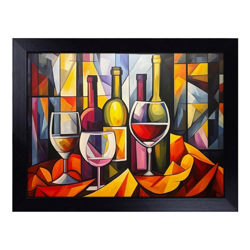 Lap Tray with Bean Bag Cushion, Wine Cubism - Handmade in the UK, Raised Wooden Edge, Padded Cushion, Heat-Resistant Wipe-Clean Surface, for Meals, Laptops and Crafts