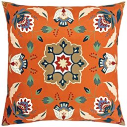 furn. Folk Flora Cushion Cover – Water Resistant Folk Art Floral Mandala Outdoor Decorative Case (Orange - 43x43cm)