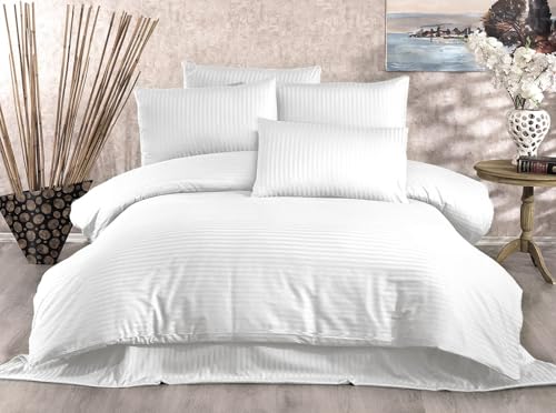 Nuit Des Rêves Elegant White Single Quilt Cover Set, 135 x 200 cm Duvet & 80 x 80 cm Pillowcase, 70% Polyester, 30% Cotton, Machine Washable, Button Closure