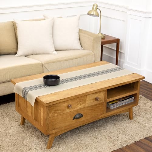 Solino Home 100% Linen Table Runner, 14 x 60 in, Black and Natural Striped - for coffee, dresser, decor, Farmhouse, indoor outdoor, gifting, OEKO-TEX Certified - Fall, Halloween, Thanksgiving, Christmas