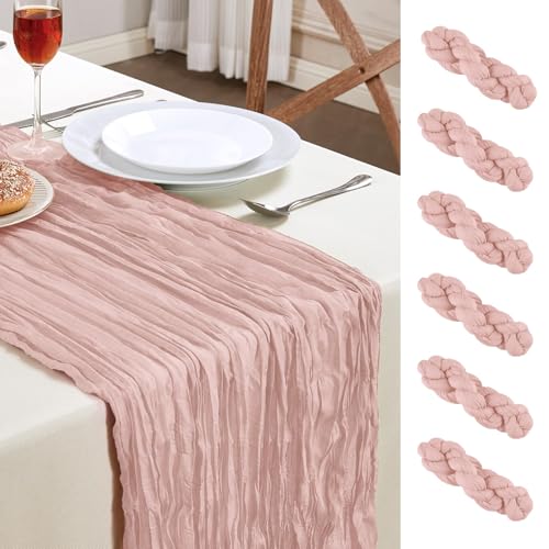 AGIRL Cheesecloth Table Runner 10FT Long Boho Gauze Table Runner Rustic Sheer Runner for Wedding Bridal Baby Shower Birthday Party Table Decor Thanksgiving Christmas Decorations (6pcs, Dusty Pink)