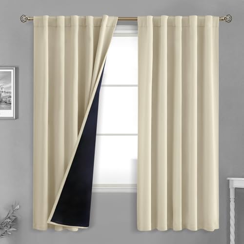 BGment Beige Full Blackout Curtains with Thermal Insulation Liner Curtains 72 Inches Long???Rod Pocket and Back Tab Double Layer Room Darkening Window Curtain for Bedroom(42 x 72 Inch, 2 Panels, Beige)