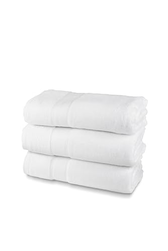 HH HERMET HOTELLERIE Set of 3 Bath Towels in Terry Towel, 100% Cotton, 3 Face Towels, 60 x 100 cm, 550 g/m², Ideal for B&B and Hotel, Wash-resistant, White, Luxury Line