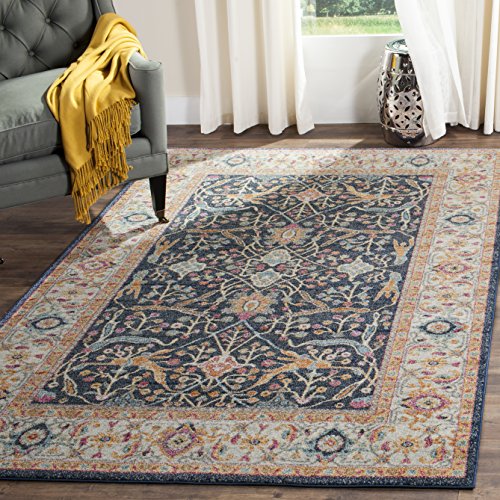 Safavieh Modern Chic Indoor Woven Rectangle Area Rug, Madison Collection, MAD612, in Navy / Creme, 122 X 183 cm for Living Room, Bedroom or Any Indoor Space