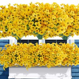 Uieke 16 Bundles Artificial Flowers Outdoor Fake Flowers for Decoration UV Resistant No Fade Faux Plastic Plants Home Garden Porch Window Box Home Party D??cor (Yellow)