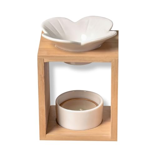 Zen'Ar??me Aroma Scented Wax Melting Burner ??? Essential Oil Diffuser and Room Fragrance ??? Aromatherapy Candle Holder Wooden and Ceramic Candle Holder ??? Height: 12 cm