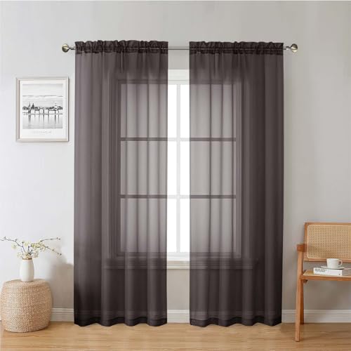 "Lecloud Chocolate Sheer Curtains 78 Inches Long 2 Panels,Light Filtering Voile Airy Curtains, Balance Light Privacy Window Treatments with Dual Rod Pocket for Bedroom Laundry Room, Each 42"" W x 78"" L"