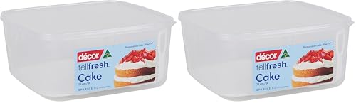 "D??cor Tellfresh 9"" Cake Storage Box - With Cake Lifter for Easy Removal - Airtight Lid - Dishwasher Safe - 6L Capacity (Pack of 2)"