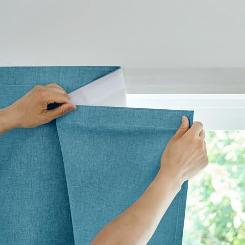 Jilron 100% Blackout Curtain,Adhesive Curtain,Black Out Window Cover No Drilling Travel Kit,Perfect for Media Rooms, Dormitories and Renters (Stone Blue - W60 ?? L60 in)