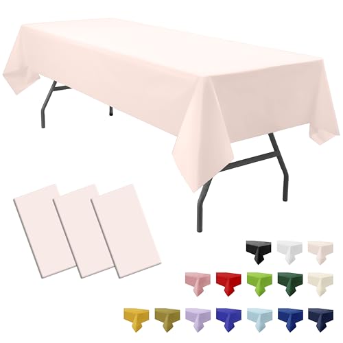 "PartiPallete 3-Pack Premium Plastic Blush Light Pink Tablecloth Disposable 54"" x 108"" Rectangle Table Cover Pastel Pale Pink Party Table Cloths for Parties Wedding Bridal Shower Engagement Banquet"