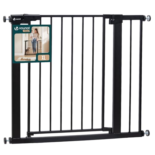 VOUNOT® Safety Gate for Stairs 89-96cm, Pressure Fit Baby Gate with Auto Close, Double Locking System, Two-Way Opening, No Drill Stair Gate for Children and Pets, Black