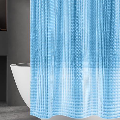 Eazzier Bath Blue 3D Crystal Plastic Shower Curtain Liner, 72x72 Inch Thin Lightweight Ice Cube Plastic Bathroom Shower Showroom Inner Curtain with Rustproof Metal Grommet Holes and Weighted Magnets