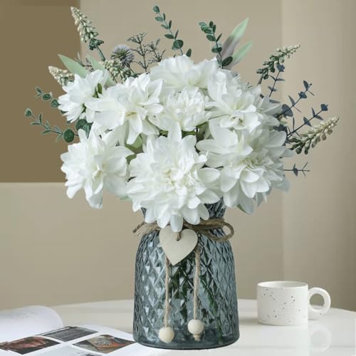 SHINFHOMF Faux Flowers in Vase,Flower centerpieces for Tables,Fake Flowers with vase,Kitchen Table Decor,Coffee Table Decor