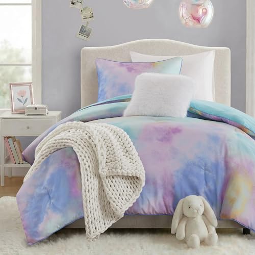 Intelligent Design Cassiopeia Comforter Set - Colorful Watercolor Tie Dye Print, Modern Down Alternative, All Season Bedding with Matching Sham and Toss Pillow Twin/Twin XL Multi 3 Piece