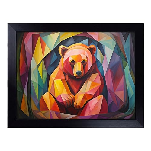Lap Tray with Bean Bag Cushion, Bear Cubism - Handmade in the UK, Raised Wooden Edge, Padded Cushion, Heat-Resistant Wipe-Clean Surface, for Meals, Laptops and Crafts