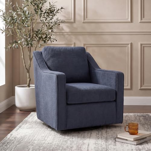 Swivel Armchair for Living Room, 360° Rotating Living Room Chair, Linen Fabric Accent Chair with Removable Seat Cushion & Pillow, High Density Foam Upholstered Lounge Chair for Bedroom, Leisure Area