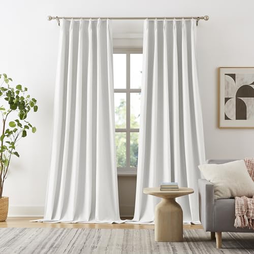 DUALIFE Pinch Pleated Blackout Curtains 108 Inches Long 9ft, Accordion Style Custom Window Drapes with Hooks,Floor Length to Ceiling Traverse Curtains for Living Room, Greyish White,40W x 108L, 2 PCs