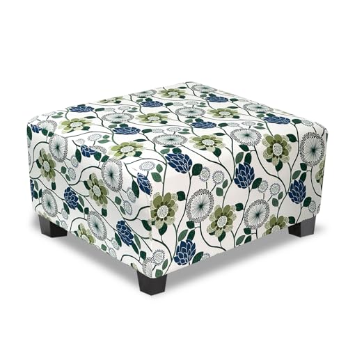 TOPHMDECOR Ottoman Cover Square Slipcovers Printed,Stretch Footrest Stool Cover for Ottoman Square,Soft Foot Stool Cover Protector with Nonslip Elastic Bottom (Medium,Flower C)
