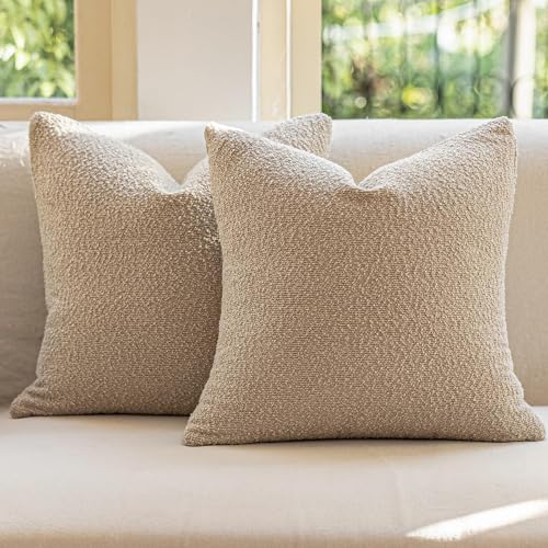 GEEORY Decorative Throw Pillow Covers 18x18 Inch Pack of 2,Textured Boucle Neutral Cushion Cases for Bed Couch Sofa, Accent Mordern Farmhouse & Minimalist Home Decor (Oatmeal Beige) GE03-18