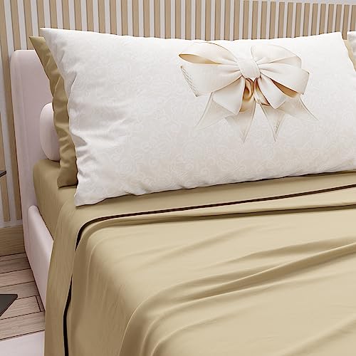 PETTI Artigiani Italiani - Cotton Sheets with Pillowcases in Digital Print, for Single Bed, Complete Top and Bottom Sheet with Corners, Taupe, 100% Made in Italy
