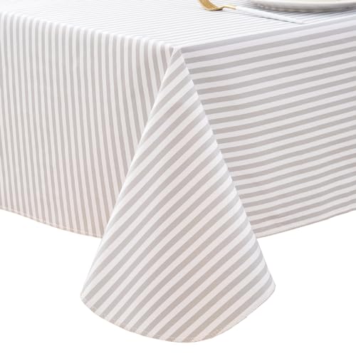 LIBERECOO Vinyl Tablecloth with Flannel Backing Grey Stripe Square Tablecloths Picnic Table Cover Flannel Backed Plastic Table Cloth for Indoor & Outdoor (Grey Stripe, 60 x 60 Inch Square)