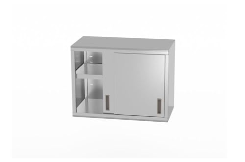 Hendi Wall Cabinet with Sliding Doors Welded Max. Load Capacity per Shelf Approx. 70 kg/m² with Special Strips for Wall Mounting 800 x 400 x 600 mm Stainless Steel