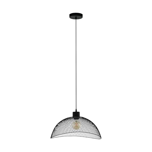 EGLO Pompeya Pendant Light, 1-Bulb Pendant Lamp Vintage, Industrial, Retro, Steel Pendant Light, Dining Table Lamp, Living Room Lamp, Hanging in Black, E27 Socket, L x W 45 x 44 cm