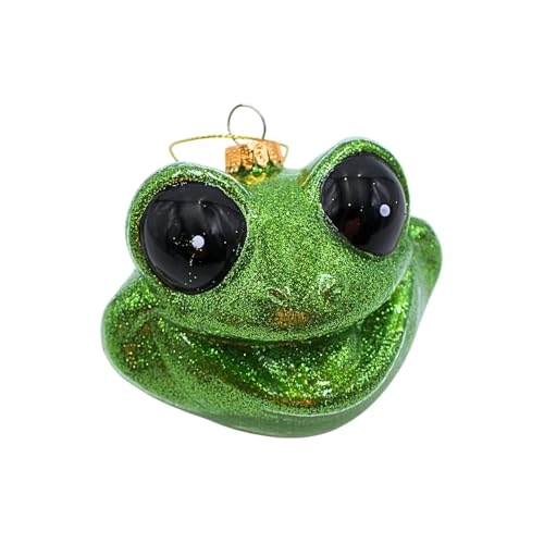 Dekohelden24 Lauschaer Lauscha Christmas Tree Decoration Bauble Glass Ornament Frog with Giant Eyes in Green L x W x H 9 x 7 x 8 cm
