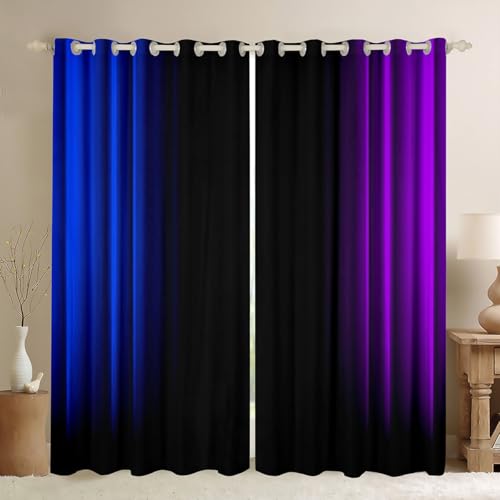 Feelyou Abstract Ombre Decorations Curtains for Kids Teens Women Blue Purple and Black Window Drapes Treatments Geometric Modern Window Curtains Bedroom, 38W X 45L,2 Panels