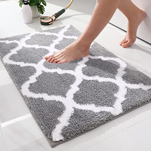 OLANLY Bathroom Rugs, Soft and Absorbent Microfiber Bath Rugs, Non-Slip Shaggy Shower Carpet, Machine Wash Dry, Bath Mats for Bathroom Floor, Tub and Shower, 30x20, Grey