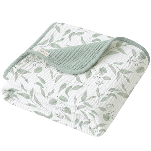 "Konssy Muslin Baby Blankets for Girls, 100% Cotton Crib Blanket for Baby Infant Toddler, Super Soft and Lightweight Nursery Blankets 40""x36"" (Green Watercolour)"