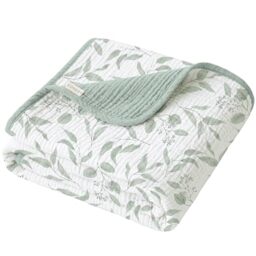 "Konssy Muslin Baby Blankets for Girls, 100% Cotton Crib Blanket for Baby Infant Toddler, Super Soft and Lightweight Nursery Blankets 40""x36"" (Green Watercolour)"