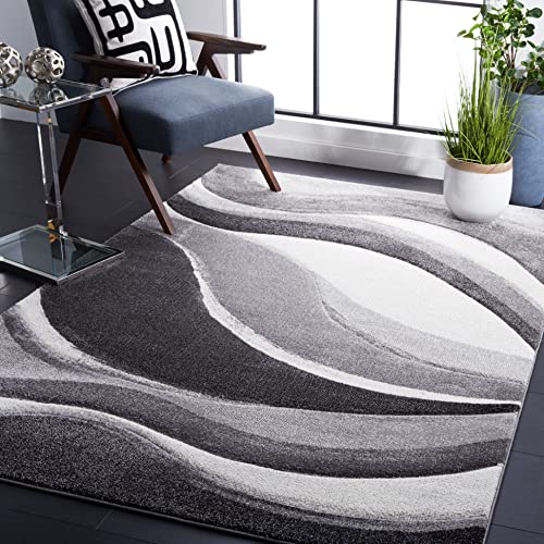 Safavieh Contemporary Rug for Living Room, Dining Room, Bedroom - Hollywood Collection, Short Pile, in Grey and Ivory, 200 x 300 cm