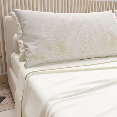 PETTI Artigiani Italiani - Cotton Sheets with Pillowcases in Digital Print, French Queen, Top and Bottom Sheet Set with Corners, Cream, 100% Made in Italy