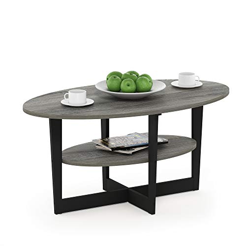 Furinno JAYA Coffee Table, 2-Tier Round Modern Coffee Table with Oval Tabletop, Side Table with Open Shelf, for Living Room, Bedroom, Home Office, French Oak