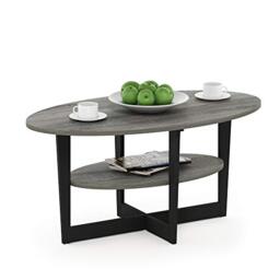 Furinno JAYA 2-Tier Round Side Table with Oval Tabletop, French Oak