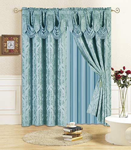 All American Collection 4 Piece Sheer Valance Curtain Set with 2 Tie Backs
