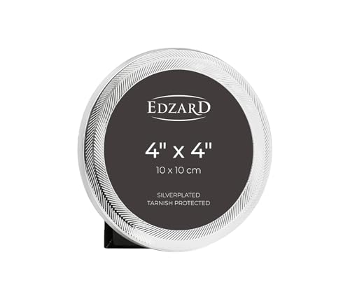 "Edzard Silver Plated Photo Frame 4""x4"" (10x10 cm) Pepe, Non-Tarnishing, High Gloss Finish, Real Glass Front & Premium Velvet Back,round picture frame - Elegant Wedding Gift"