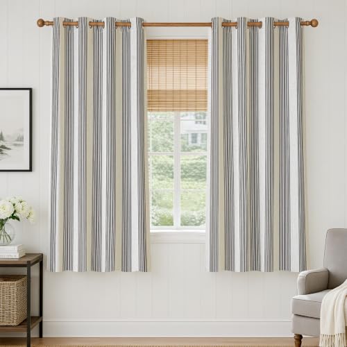 DriftAway Chris Blackout Curtain 2 Panels Grommet, W52xL63, Gray - Blackout, Linen Texture, Stripe Pattern, Two Layers, for Bedroom Living Room Nursury, Thermal Insulated Lined