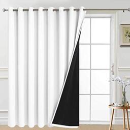 Yakamok Extra Wide Blackout Full Shading Curtains for Patio Door, Thermal Backing Sliding Glass Door Drape, Privacy Assured Window Treatment, Room Divider Curtains,Pure White, W100 x L84, 1 Panel