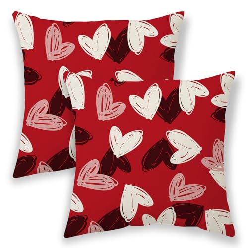 BETGINY Valentines Pillow Covers 16x16, Red Pink Love Heart Outdoor Decorative Throw Pillows for Couch, Anniversary Decor Cushion Cover 2 Pcs Farmhouse Linen Pillowcase for Bed Car Safa