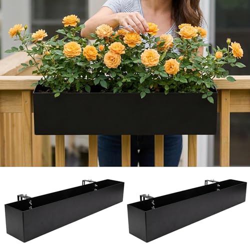 L??L??Green Railing Planter, 2 Pack, Black, Metal, Rust Resistant, Rectangular, Window Mount, 76.2x10.16x76.2 Centimetres