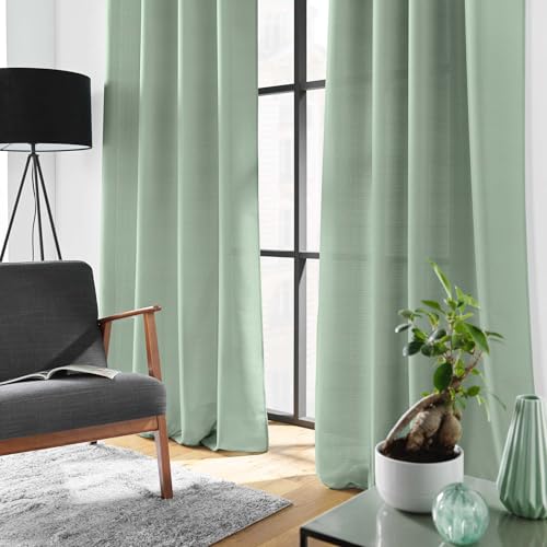 Douceur d'Intérieur, Soline Sage Eyelet Curtain 140 x 280 cm Polyester Plain